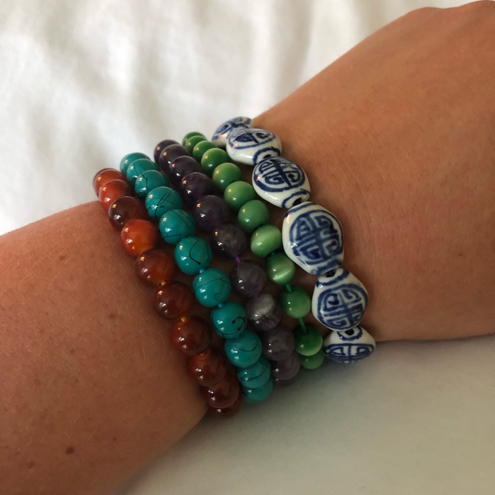 Multiple beaded bangle bracelets